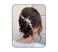 Unicra Flower Wedding Bride Hair Pins Silver Crystal Hair Accessories Pearl Clips Headpiece for Women and Bridesmaid(Pack of 3)