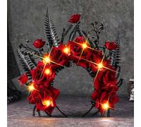 Unicra Light Up Halloween Headband Red Flower Festival Hair Bands LED Day of the Dead Hair Accessories for Women