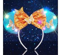 Unicra Light Up Mouse Ear Headband Bow LED Headpiece Butterfly Festival Hair Accessories for Women (Gold, One Size)