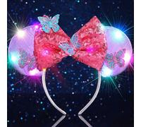 Unicra Light Up Mouse Ear Headband Bow LED Headpiece Butterfly Festival Hair Accessories for Women (Pink, One Size)