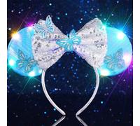 Unicra Light Up Mouse Ear Headband Bow LED Headpiece Butterfly Festival Hair Accessories for Women (Silver, One Size)