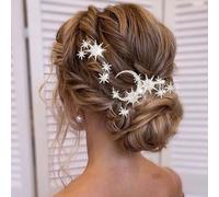 Unicra Star Moon Bride Wedding Hair Pins Crystal Bridal Hair Pieces Rhinestone Goddess Hair Accessories for Women and Girls (Pack of 5) (Silver)