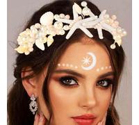 Unicra Starfish Headband Bride Beach Wedding Hair Accessories Pearl Headpiece Flower Headbands for Women and Girls