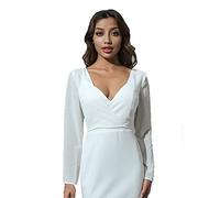 Unicra Wedding Chiffon Bolero Jacket Bride Long Sleeve Chiffon Topper Accessories Lace Bridal Crop Top Dress Cape for Women and Bridesmaid White
