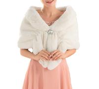 Unicra Women's Wedding Faux Fur Wraps and Shawls Bridal Fur Stoles Scarf with Rhinestones Brooch for Bride and Bridesmaids(Beige)