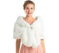 Unicra Women's Wedding Faux Fur Wraps and Shawls Bridal Fur Stoles Scarf with Rhinestones Brooch for Bride and Bridesmaids(White)
