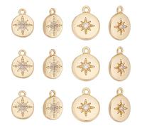 UNICRAFTABLE 12Pcs 2 Styles Flat Round Charms Pendants Real 18K Gold Plated Brass Zirconia Star Crystal Tiny Rhinestone Dangle Charms for Earring Necklace Jewelry Making Hole 1.2mm