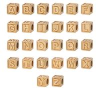 UNICRAFTABLE 26Pcs 26 Styles 304 Stainless Steel Alphabet Cube Letter Beads A-Z Real 18K Gold Plated Large Hole Beads for Friendship Bracelets and Gifts 8X8X8mm