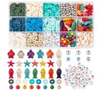 UNICRAFTALE 1 Box About 3300Pcs Turtle Starfish Beads Bohemian Style Natural Shell Charms Colorful Fish Beads Flat Round Summer Ocean Sea Animal Set Clay for DIY Jewelry Making