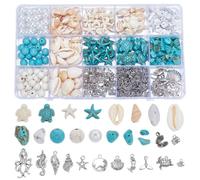 UNICRAFTALE 1 Box About 650pcs Antique Silver Starfish Pendants Conch Sea Shell Turtle Pendants Synthetic Turquoise Beads Ocean Animal Charms Marine Life Pendant for Summer Beach Jewelry Making
