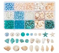 UNICRAFTALE 1 Box About 820Pcs Starfish Beads Bohemian Style Natural Shell Charms Glass Pearl Round Beads Summer Ocean Sea Animal Bead Set Sea Star DIY Charms for DIY Jewelry Making