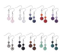 UNICRAFTALE 10 Colors 304 Stainless Steel Genuine Stone Beaded Earrings Chakra Dangle Earring Crystal Lightweight Colorful Gemstone Earring for Women Jewelry Gift