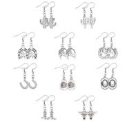 UNICRAFTALE 10 Pairs 10 Style Western Earrings Dangle Earrings with 304 Stainless Steel Pins Cowboy Hat Earrings Boho Drop Earrings Antique Silver Cowgirl Boot Earrings for Woman Friend