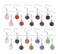 UNICRAFTALE 10 Pairs Stainless Steel Genuine Stone Beaded Earrings Chakra Dangle Earring Crystal Lightweight Colorful Gemstone Earring Gifts for Women Birthday Party