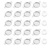 UNICRAFTALE 100 Sets Stainless Steel Blank Linking Pendant Cabochon Connectors Settings Pendant Cabochons Trays 10mm Bezel Trays Flat Round with Double Loop for Jewelry Making
