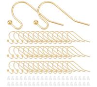 UNICRAFTALE 100Pcs 18K Gold Plated Earring Hook Ears Wire with Loops Gold Ear Hooks Earwire Hook Fish Hooks with 100pcs Plastic Ear Nuts for Earring Jewelry Making