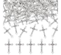 UNICRAFTALE 100Pcs Cross Charms Antique Silver Jewelry Cross Charms 32mm Metal Easter Crucifix Vintage Crosses Charm for DIY Bracelet Necklace Jewelry Making Findings Hole 1.5mm