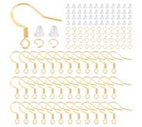 UNICRAFTALE 100Set Stainless Steel Earrings Hooks 18K Gold Plated Ear Wire with 100Pcs Open Jump Rings and 200Pcs Ear Backs Earring Hooks with Coil for DIY Earring Jewelry Making
