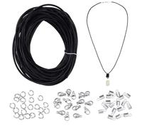 UNICRAFTALE 10m Leather Necklace Bracelet Making Kit Black Leather Cord 2mm 50pcs Folding Crimp Ends with 50pcs Lobster Claw Clasps with 100pcs Jump Rings for Men Women Jewelry Making Supplies