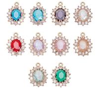 UNICRAFTALE 10Pcs 10 Colors Crystal Birthstone Charms Teardrop Flower Rhinestone Charms Drop Pendant Colorful Birthstone Pendants for Personalized Earrings Bracelet Necklace Jewelry Making
