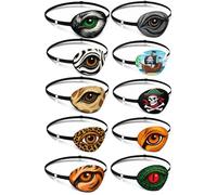 UNICRAFTALE 10Pcs 10 Styles Adjustable Eye Patch Reusable Pirate Eye Patch Polyester Cotton Liner Light Blocking Single Eyes Patches for Glasses Left or Right Mixed Patterns 75x70mm