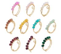 UNICRAFTALE 10pcs Chakra Crystal Stone Rin Spiritual Irregular Gemestone Adjustable Rings Lampwork Wire Wrapped Colorful Natural Stone Jewelry for Women, 19mm inner diameter, Mixed Stone, No Gemstone