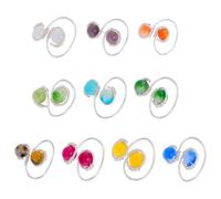 UNICRAFTALE 10pcs Chakra Crystal Stone Ring Sliver Adjustable Round Nature Gemestone Rings Wire Wrapped Colorful Threading Beads Luncky Stone Jewelry for Women Diameter 17.7mm