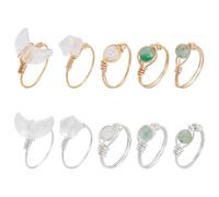UNICRAFTALE 10pcs Chakra Crystal Stones Ring Spiritual Irregular Gemestone Adjustable Rings Nature Stone Wire Wrapped Colorful Natural Stone Jewelry for Women Diameter 18mm
