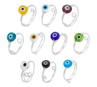 UNICRAFTALE 10pcs Evil Eye Lampwork Finger Rings Copper Wire Wrap Ring Stackable Chakra Finger Ring for Women Jewelry Twining Winding Turkish Amulet Diameter 18mm