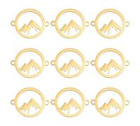UNICRAFTALE 10pcs Golden Mountain Connector Charms Stainless Steel Mountain Links Charms Hollow Flat Round Links with Mountain Metal Pendant for Outdoor Lovers Climbers Range Gifts