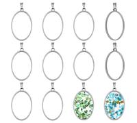 UNICRAFTALE 10Pcs Oval Open Back Bezel Pendants Stainless Steel Ring Frame Pendants Geometric Blanks Charms Hollow Frame Pendant Cabochon Settings for Necklace Bracelet Jewelry Making 35mm Long