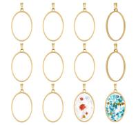 UNICRAFTALE 10Pcs Real 18K Gold Plated Oval Open Back Bezel Pendants Stainless Steel Ring Frame Pendants Geometric Blanks Charms 35mm Hollow Frame Pendant Cabochon Settings for Jewelry Making