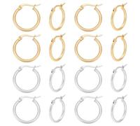 UNICRAFTALE 12 Pairs 2 Colors Huggie Hoops Earrings Stainless Steel Hoop Ears 18.5mm Cartilage Huggie Sleeper Ear Set Metal Earring Hoop for Earrings Making Accessories