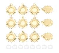 UNICRAFTALE 12 Sets 18K Gold Plated Blank Sun Charms Pendants Cabochon Bezel Pendant Trays Set Flat Round Blank Pendant Sun Bezel Cabochon Pendants Settings for DIY Jewelry Decoration
