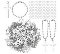 UNICRAFTALE 120 Pcs Mini Cross Charms With Chain 27x13mm Small Pendant Bulk Metal Platinum Cross Charms for Jewelry Making Necklace Bracelet Keychain