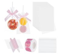UNICRAFTALE 120 Sets Clear Rice Krispie Bags Flat Cellophane Candy Packaging Kit with Bow and Thank You Stickers Pink Individual Bags for Marshmallow Cookie Cake Packaging