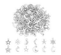 UNICRAFTALE 120Pcs 12 Styles Moon Star Charms Tibetan Style Charm Anique Silver Charms Pentagram Charm Moon Pendants for Jewelry Making Earrings Necklace Bracelet Pendant for Christmas