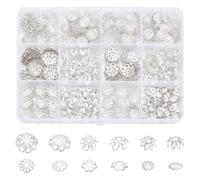 UNICRAFTALE 1260Pcs 6 Styles Flower Bead End Caps Flower Filigree Bead Cap 2 Colors Spacer Beads Cap Ends Metal Loose Spacer Beads Bulk Golden Sliver for Bracelet Earrings Jewelry Making