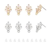 UNICRAFTALE 12Pcs 2 Colors Rhinestone Leaf Stud Earring Post Finding Metal Stud Earrings Cubic Zirconia Diamond Ear Studs with 30Pcs Ear Nuts for DIY Dangle Earring Jewelry Making
