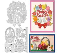 UNICRAFTALE 12Pcs 2 Styles Easter Elements Metal Cutting Dies Egg Border Embossing Cut Stencils Reusable Rabbit Basket Stencils Dies for Card Making DIY Crafts Scrapbooking Decoration
