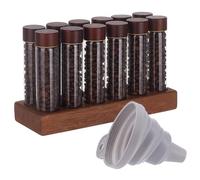 UNICRAFTALE 12Pcs 2oz Coffee Bean Tubes Single-Dose Coffee Cellar Dosing Jars with Airtight Lid Wood Stand Foldable Funnel Coconut Brown Countertop Organizer for Cafe Lover 22.4x7.9x2.9cm
