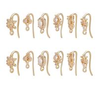 UNICRAFTALE 12Pcs 6 Styles Earring Hooks Real 18K Gold Plated Ear Wire Fish Hooks 13-18mm Flower Shape Ear Wires with Dangle Loops for DIY Earring Jewelry Making Hole 1-1.2mm