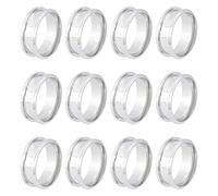UNICRAFTALE 12pcs Blank Core Size 8 Stainless Steel Grooved Finger Ring With Velvet Pouches - 18mm Round Empty Blanks for Inlay Jewelry Wedding Band Making