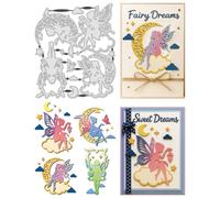 UNICRAFTALE 12pcs Fairy with Cloud Cutting Die for Card Making Reusable Carbon Elve Fairies Theme Embossing Stencils Template Die Cut for DIY Scrapbooking Album Craft Decor 15x16.5cm