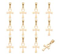 UNICRAFTALE 12pcs Golden 304 Stainless Steel Pendants Ankh Cross Charm Pendants Easter Theme Cross Charms With Pick Clasp for Bracelets Necklace DIY Jewelry Making 16mm Long