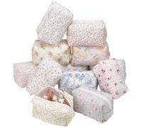 UNICRAFTALE 12Pcs Mixed Color Floral Quilted Makeup Bag Flower Print Polyester Travel Toiletry Pouch Large Capacity Color Code Cosmetic Case for Daily Vanity Bridesmaid Gift 6.3x4.3x3.1Inch