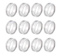 UNICRAFTALE 12pcs Size 6 Stainless Steel Grooved Finger Rings with Velvet Pouches - Blank Core Hypoallergenic Metal Rings for Inlay Jewelry Making