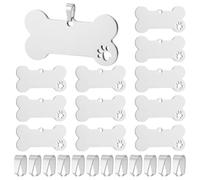 UNICRAFTALE 12Pcs Stainless Steel Blank Bone Shape Dog Tags Personalized Dog Name Tags Double Sided Pet Id Tag with Snap On Bails Metal Engraving Blanks Tag 19.5x40x1mm for Dogs