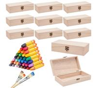 UNICRAFTALE 12Pcs Wooden Box with Hinged Lid Unfinished Burlywood Unpainted Wood Boxes for Crafts Rectangle DIY Storage Jewelry Gift Boxs Large Pine Wood Box for DIY Arts Project 16x6x5cm