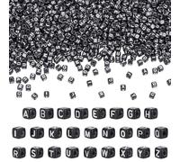 UNICRAFTALE 1300Pcs Black Acrylic Letter Beads 5mm Tiny Cube Alphabet Beads 1.8mm Hole Square Beads for Jewelry Making Name Bracelets Complete A-Z Set